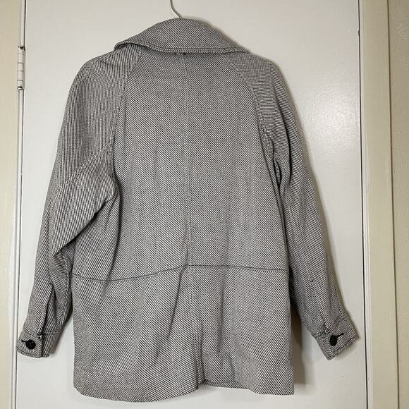 FREE PEOPLE oversized herringbone tweed black white double breasted pea coat XS - Picture 6 of 6